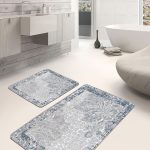 2'li Set Gold - Gri Zeminde Eskitme Motifli Geometrik Desenli Geometrik Eskitme Motifli  2'li Banyo & Mutfak Paspas Takımı Realhomes