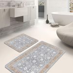 2'li Set Gold - Antrasit Zeminde Kanvas Motifli Altın Desenli Modern Klasik  2'li Banyo & Mutfak Paspas Takımı Realhomes