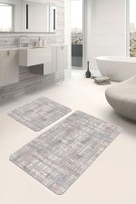 - PaspasTakimi-2li-Set1238-Gorsel - Realhomes 2'li Set Krem - Ekru Zeminde Otantik Motifli Dokuma Desenli Eskitme Motifli Vintage 2'li Banyo & Mutfak Paspas Takımı Realhomes