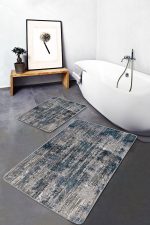 - PaspasTakimi-2li-Set1239-Gorsel-1 - Realhomes  2'li Set Krem - Mavi Zeminde Dokuma Halı Motifli Eskitme Desenli Eskitme Motifli Klasik  2'li Banyo & Mutfak Paspas Takımı Realhomes