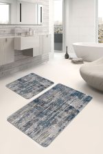 - PaspasTakimi-2li-Set1239-Gorsel-5 - Realhomes  2'li Set Krem - Mavi Zeminde Dokuma Halı Motifli Eskitme Desenli Eskitme Motifli Klasik  2'li Banyo & Mutfak Paspas Takımı Realhomes