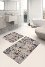 2'li Set Krem - Bordo Zeminde Eskitme Motifli Kilim Desenli Eskitme Motifli Sade & Şık  2'li Banyo & Mutfak Paspas Takımı Realhomes