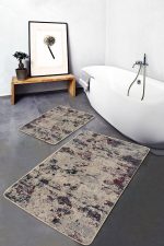 2'li Set Krem - Bordo Zeminde Eskitme Motifli Kilim Desenli Eskitme Motifli Sade & Şık  2'li Banyo & Mutfak Paspas Takımı Realhomes
