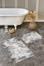 - Realhomes - Realhomes  2'li Set Krem Zeminde Otantik Motifli Dokuma Desenli Eskitme Motifli Vintage  2'li Banyo & Mutfak Paspas Takımı Realhomes