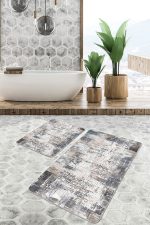 - PaspasTakimi-2li-Set1241-Gorsel-4 - Realhomes  2'li Set Krem Zeminde Otantik Motifli Dokuma Desenli Eskitme Motifli Vintage  2'li Banyo & Mutfak Paspas Takımı Realhomes