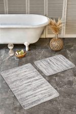 - Realhomes - Realhomes 2'li Set Krem - Ekru Zeminde Dokuma Halı Motifli Kilim Desenli Eskitme Motifli Vintage 2'li Banyo & Mutfak Paspas Takımı Realhomes