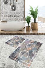 - PaspasTakimi-2li-Set1244-Gorsel-1 - Realhomes  2'li Set Antika Zeminde Eskitme Motifli Geometrik Desenli Geometrik Sade & Şık  2'li Banyo & Mutfak Paspas Takımı Realhomes