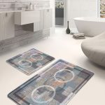 2'li Set Kahverengi Zeminde Geometrik Motifli Örme Desenli Geometrik Eskitme Motifli  2'li Banyo & Mutfak Paspas Takımı Realhomes