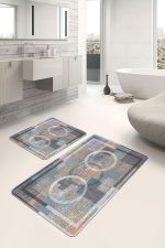 - PaspasTakimi-2li-Set1244-Gorsel - Realhomes  2'li Set Antika Zeminde Eskitme Motifli Geometrik Desenli Geometrik Sade & Şık  2'li Banyo & Mutfak Paspas Takımı Realhomes