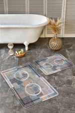 - Realhomes - Realhomes  2'li Set Antika Zeminde Eskitme Motifli Geometrik Desenli Geometrik Sade & Şık  2'li Banyo & Mutfak Paspas Takımı Realhomes