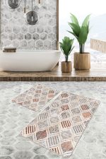 - PaspasTakimi-2li-Set1245-Gorsel-4 - Realhomes  2'li Set Krem - Kremit Zeminde Geometrik Motifli Geleneksel Desenli Geometrik Klasik  2'li Banyo & Mutfak Paspas Takımı Realhomes