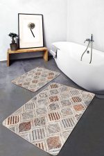 - PaspasTakimi-2li-Set1245-Gorsel-5 - Realhomes  2'li Set Krem - Kremit Zeminde Geometrik Motifli Geleneksel Desenli Geometrik Klasik  2'li Banyo & Mutfak Paspas Takımı Realhomes