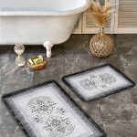 2'li Set Lacivert Zeminde Yağlı Boya Motifli Modern Sanat Desenli Modern Sade & Şık  2'li Banyo & Mutfak Paspas Takımı Realhomes