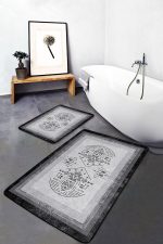 - PaspasTakimi-2li-Set1246-Gorsel-4 - Realhomes  2'li Set Siyah- Gri Zeminde Çerçeveli Motifli Otantik Desenli Etnik Motifler Vintage  2'li Banyo & Mutfak Paspas Takımı Realhomes