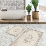 2'li Set Krem Zeminde Halı Motifli İran Desenli Avangarde Vintage  2'li Banyo & Mutfak Paspas Takımı Realhomes