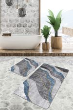 - PaspasTakimi-2li-Set1250-Gorsel - Realhomes  2'li Set Füme - Mavi Zeminde Kanvas Motifli Modern Sanat Desenli Sade & Şık Klasik  2'li Banyo & Mutfak Paspas Takımı Realhomes