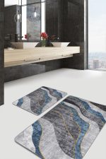 - PaspasTakimi-2li-Set1250-Gorsel-2 - Realhomes  2'li Set Füme - Mavi Zeminde Kanvas Motifli Modern Sanat Desenli Sade & Şık Klasik  2'li Banyo & Mutfak Paspas Takımı Realhomes