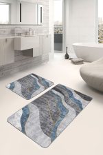 - PaspasTakimi-2li-Set1250-Gorsel-5 - Realhomes  2'li Set Füme - Mavi Zeminde Kanvas Motifli Modern Sanat Desenli Sade & Şık Klasik  2'li Banyo & Mutfak Paspas Takımı Realhomes