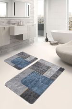 - PaspasTakimi-2li-Set1251-Gorsel-1 - Realhomes  2'li Set Füme - Mavi Zeminde Geometrik Motifli Modern Sanat Desenli Geometrik Sade & Şık  2'li Banyo & Mutfak Paspas Takımı Realhomes