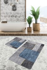 - PaspasTakimi-2li-Set1251-Gorsel-2 - Realhomes  2'li Set Füme - Mavi Zeminde Geometrik Motifli Modern Sanat Desenli Geometrik Sade & Şık  2'li Banyo & Mutfak Paspas Takımı Realhomes