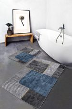 - PaspasTakimi-2li-Set1251-Gorsel-4 - Realhomes  2'li Set Füme - Mavi Zeminde Geometrik Motifli Modern Sanat Desenli Geometrik Sade & Şık  2'li Banyo & Mutfak Paspas Takımı Realhomes