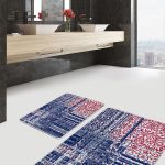 2'li Set Gold Zeminde Çerçeveli Motifli Mermer Desenli Klasik Avangarde  2'li Banyo & Mutfak Paspas Takımı Realhomes