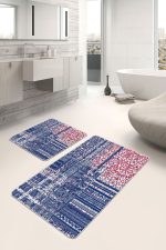 - PaspasTakimi-2li-Set1254-Gorsel-2 - Realhomes 2'li Set Lacivert - Kırmızı Zeminde Eskitme Motifli Örgü Desenli Eskitme Motifli Sade & Şık 2'li Banyo & Mutfak Paspas Takımı Realhomes