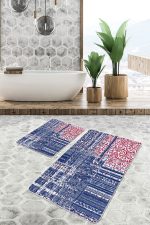 - PaspasTakimi-2li-Set1254-Gorsel-4 - Realhomes 2'li Set Lacivert - Kırmızı Zeminde Eskitme Motifli Örgü Desenli Eskitme Motifli Sade & Şık 2'li Banyo & Mutfak Paspas Takımı Realhomes