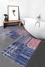 - PaspasTakimi-2li-Set1254-Gorsel-5 - Realhomes 2'li Set Lacivert - Kırmızı Zeminde Eskitme Motifli Örgü Desenli Eskitme Motifli Sade & Şık 2'li Banyo & Mutfak Paspas Takımı Realhomes