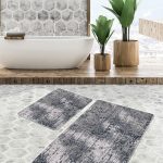 2'li Set Siyah - Beyaz Zeminde Geometrik Motifli İskandinav Desenli Geometrik Sade & Şık  2'li Banyo & Mutfak Paspas Takımı Realhomes