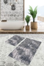 - PaspasTakimi-2li-Set1256-Gorsel - Realhomes  2'li Set Gri - Bej Zeminde Antik Motifli Örme Desenli Eskitme Motifli Geometrik  2'li Banyo & Mutfak Paspas Takımı Realhomes