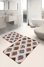 - PaspasTakimi-2li-Set1257-Gorsel-1 - Realhomes 2'li Set Krem - Kahverengi Zeminde Etnik Motifli Geometrik Desenli Geometrik Klasik 2'li Banyo & Mutfak Paspas Takımı Realhomes