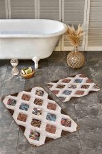 - Realhomes - Realhomes 2'li Set Krem - Kahverengi Zeminde Etnik Motifli Geometrik Desenli Geometrik Klasik 2'li Banyo & Mutfak Paspas Takımı Realhomes