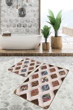 - PaspasTakimi-2li-Set1257-Gorsel-2 - Realhomes  2'li Set Krem - Kahverengi Zeminde Etnik Motifli Geometrik Desenli Geometrik Klasik  2'li Banyo & Mutfak Paspas Takımı Realhomes