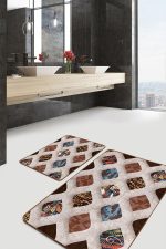 - PaspasTakimi-2li-Set1257-Gorsel-5 - Realhomes 2'li Set Krem - Kahverengi Zeminde Etnik Motifli Geometrik Desenli Geometrik Klasik 2'li Banyo & Mutfak Paspas Takımı Realhomes