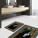 2'li Set Kırmızı Zeminde Geleneksel Motifli Etnik Desenli Avangarde Vintage  2'li Banyo & Mutfak Paspas Takımı Realhomes