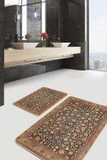 - PaspasTakimi-2li-Set1260-Gorsel-4 - Realhomes 2'li Set Sarı Zeminde Uşak Motifli Kilim Desenli Etnik Motifler Vintage 2'li Banyo & Mutfak Paspas Takımı Realhomes
