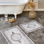2'li Set Lacivert - Beyaz Zeminde Örgü Motifli Kilim Desenli Klasik Geometrik  2'li Banyo & Mutfak Paspas Takımı Realhomes
