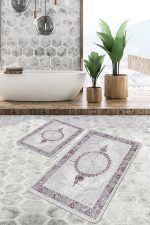 - PaspasTakimi-2li-Set1261-Gorsel-2 - Realhomes  2'li Set Krem - Pembe Zeminde Hereke Motifli Dokuma Desenli Avangarde Sade & Şık  2'li Banyo & Mutfak Paspas Takımı Realhomes