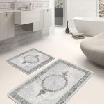 2'li Set Kiremit - Turkuaz Zeminde Modern Sanat Motifli Tablo Desenli Bohem Klasik  2'li Banyo & Mutfak Paspas Takımı Realhomes