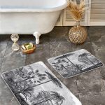 2'li Set Gri Zeminde Puanlı Motifli Çerçeveli Desenli Geometrik Vintage  2'li Banyo & Mutfak Paspas Takımı Realhomes