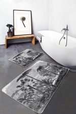 - PaspasTakimi-2li-Set1264-Gorsel-4 - Realhomes  2'li Set Gri Zeminde Karakalem Motifli Kanvas Desenli Vintage Klasik  2'li Banyo & Mutfak Paspas Takımı Realhomes