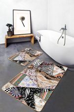 - PaspasTakimi-2li-Set1265-Gorsel-1 - Realhomes 2'li Set Etnik Zeminde Patchwork Motifli Geleneksel Desenli Vintage Klasik 2'li Banyo & Mutfak Paspas Takımı Realhomes
