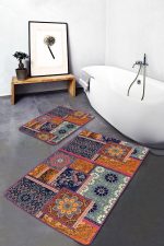 - PaspasTakimi-2li-Set1266-Gorsel-1 - Realhomes 2'li Set Floral Zeminde Patchwork Motifli Otantik Desenli Vintage Geometrik 2'li Banyo & Mutfak Paspas Takımı Realhomes