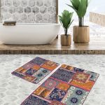 2'li Set Örgü Zeminde Patchwork Motifli Kilim Desenli Vintage Sade & Şık  2'li Banyo & Mutfak Paspas Takımı Realhomes