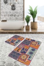 - PaspasTakimi-2li-Set1266-Gorsel - Realhomes 2'li Set Floral Zeminde Patchwork Motifli Otantik Desenli Vintage Geometrik 2'li Banyo & Mutfak Paspas Takımı Realhomes