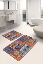 - PaspasTakimi-2li-Set1266-Gorsel-5 - Realhomes 2'li Set Floral Zeminde Patchwork Motifli Otantik Desenli Vintage Geometrik 2'li Banyo & Mutfak Paspas Takımı Realhomes