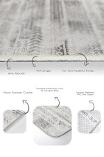 2'li Set Gri - Krem Zeminde Etnik Motifli Tribal Desenli Eskitme Motifli Geometrik  2'li Banyo & Mutfak Paspas Takımı Realhomes