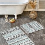 2'li Set Bej Zeminde Çerçeveli Motifli Klasik Desenli Geometrik Klasik  2'li Banyo & Mutfak Paspas Takımı Realhomes