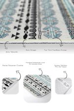 2'li Set Mavi - Krem Zeminde İskandinav Motifli Etnik Desenli Etnik Motifler Geometrik  2'li Banyo & Mutfak Paspas Takımı Realhomes